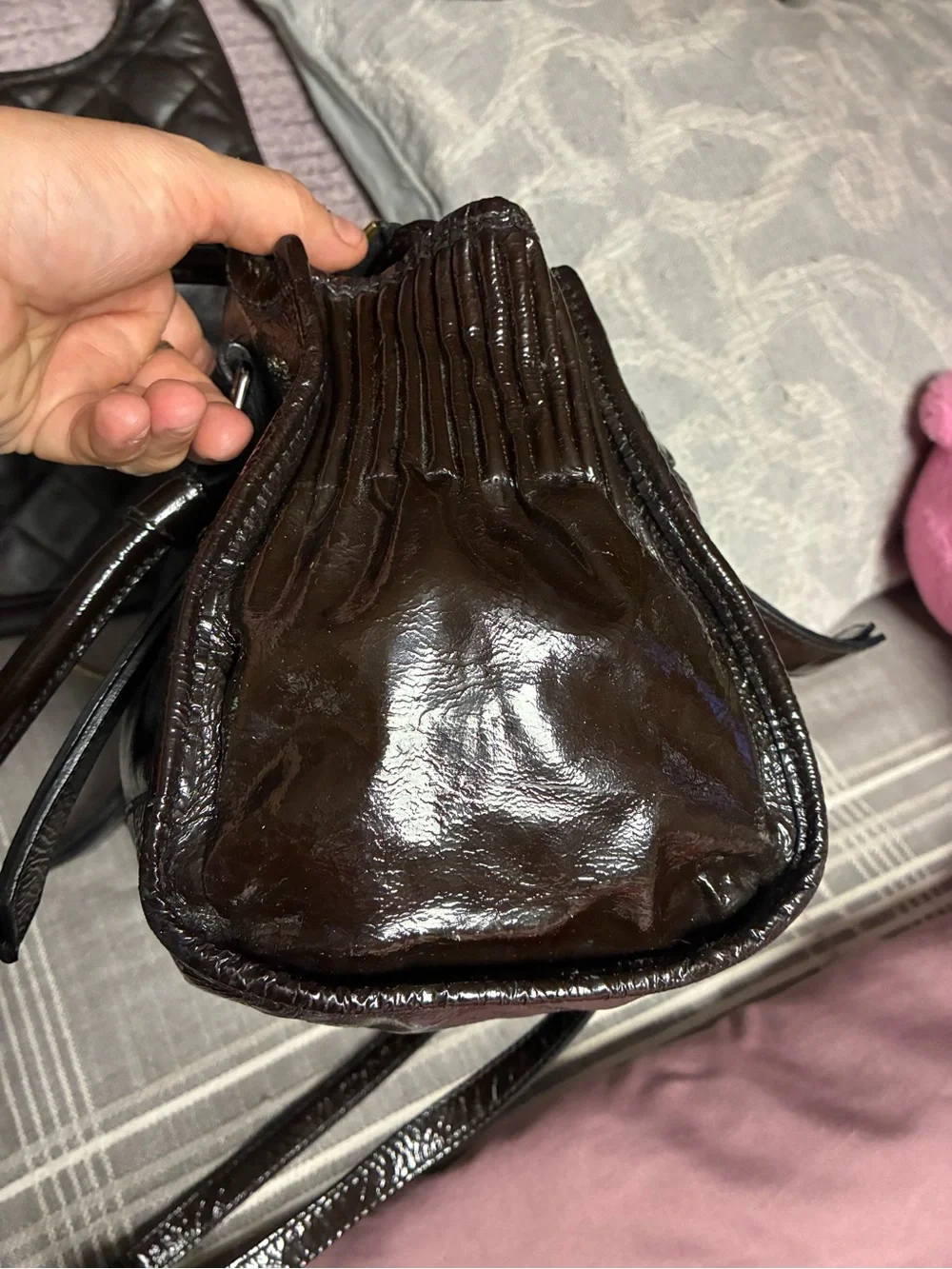 Burberry Blown Patent Leather Satchel Shoulder Bag